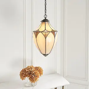 Luminosa Brooklyn 1 Light Medium Ceiling Pendant Dark Bronze, Tiffany glass, E27