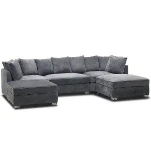 U shape corner chenille fabric large sofa - truffle - grey - foam seats - pocket spring seats