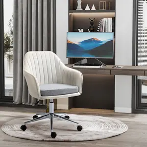 Vinsetto Leisure Office Chair Linen Fabric Swivel Scallop Shape Computer Desk Chair Home Study Bedroom with Wheels, Beige