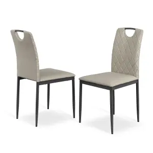 Set Of 2 Monza Fabric Dining Chair Modern Padded Seat Metal Legs Kitchen (Beige)