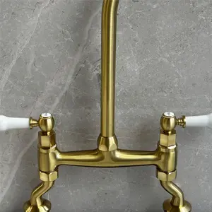 Liquida W23BG Traditional Two Hole Bridge Lever Brushed Gold Kitchen Mixer Tap