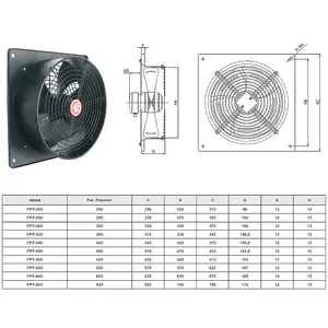 Ventilation Wall-Mounted Exhaust Axial Fan 12-inch