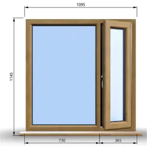 1095mm (W) x 1145mm (H) Wooden Stormproof Window - 1/3 Right Opening Window - Toughened Safety Glass