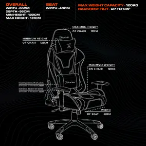 X-Rocker Agility eSport Gaming Chair Racing PC Reclining Adjustable PC Gaming Seat - RED