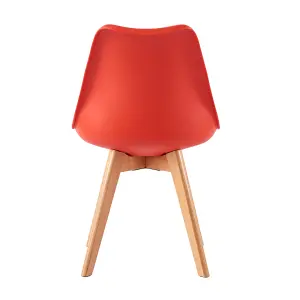 Set of 4 Dining Chairs with Solid Wooden Legs and Seat Cushion Pads in Red - Eva by MCC