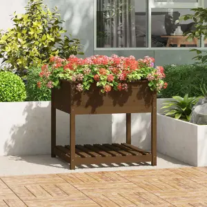 Berkfield Planter with Shelf Honey Brown 82.5x82.5x81 cm Solid Wood Pine