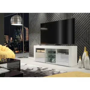 TV Unit 145cm Modern White with High Gloss Grey Doors - Creative Furniture