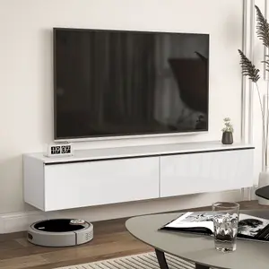 HOMCOM Wall Mounted TV Stand Unit with Storage and High Gloss Effect, White