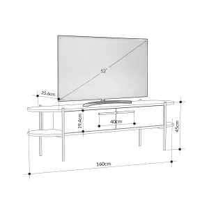 Decortie Otis Modern TV Unit Multimedia Centre Retro Grey White Metal Leg Storage Cabinet 160cm