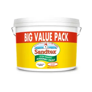 Sandtex Pure brilliant white Smooth Soft sheen Masonry paint, 12L Tub