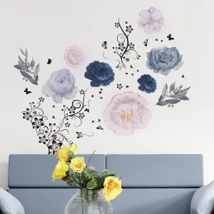 Walplus Butterfly Vine With Oversized Flowers Wall Stickers Mural Decal Room Decor