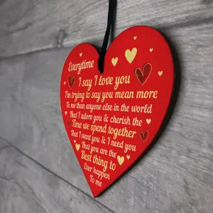 Red Ocean Perfect Valentines Day Gift For Him Her I LOVE YOU Gift For Anniversary Present Wood Heart Keepsake