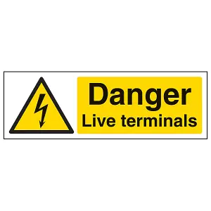 DANGER LIVE TERMINALS Electrical Sign - Rigid Plastic - 600x200mm (x3)