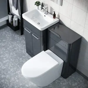 Nes Home Afern 500mm Vanity Unit, WC Unit And Round BTW Toilet Anthracite