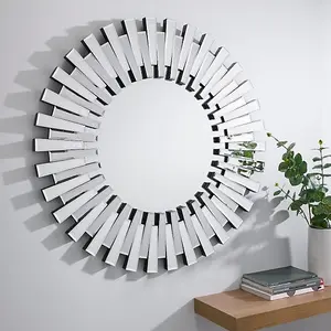 MiHOMEUK Large Cori Gear Silver Round Wall Mirror with Attached Wall Mount