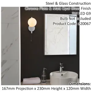 Chrome Contemporary Bathroom Wall Light & Opal Sphere Glass Shade IP44 Rated