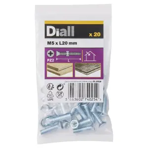 Diall M5 Pozidriv Countersunk Zinc-plated Carbon steel Machine screw & nut (Dia)5mm (L)20mm, Pack of 20