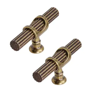 DecorAndDecor - SIENNA Antique Brass Lines T-Bar Kitchen Cabinet Pull Knob Handles - Pair