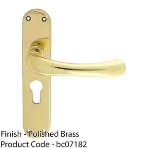 Rounded Smooth Latch & EURO Lock Door Handle - Polished Brass Lever On Backplate