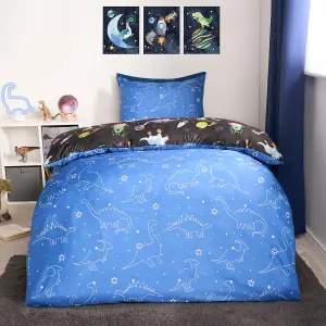 Space Duvet Cover Bedding Set Pillowcases Dino Reversible Quilt, Navy - Junior