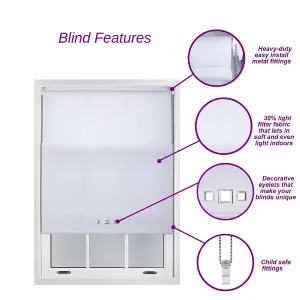 Furnished Trimmable Roller Blind with Triple Square Eyelets and Metal Fittings - White Daylight Shade (W)210cm x (L)165cm