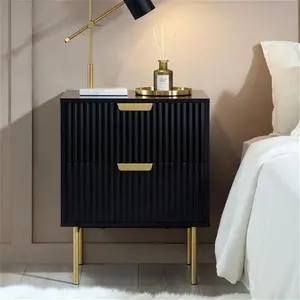 Richmond Ridged 2 Drawer Bedside Table, Matte Black - Daals - Bedside Table