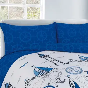 Sailboats Nautical Duvet Cover Set Fully Reversible Bedding Blue - Double