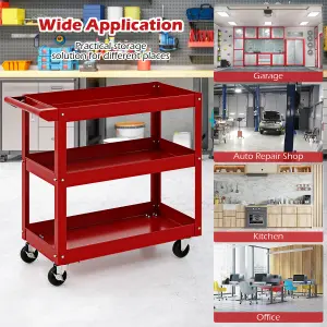 Costway 3-Layer Service Utility Cart Rolling Tool Cart w/ 2 Lockable Universal Wheels