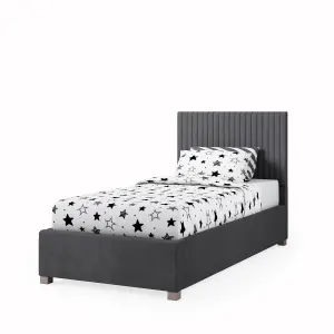 Grant Fabric Ottoman Bed, Plush Velvet Fabric, Steel, Single