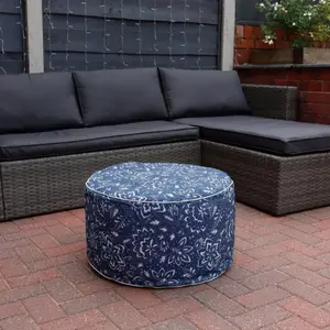 Outdoor Hampton Pouf Ottoman - Hampton Blue