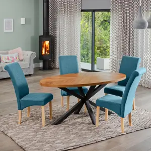 Dosenna Oval Dining Table Set with 4 Rimini Fabric Chairs - Teal