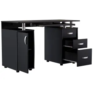 Vida Designs Otley Black 3 Drawer Computer Desk With Shelves and Keyboard Tray