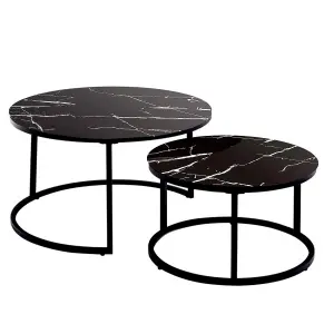 Round Coffee Table Set of 2 Nest of Tables Marble Glass Coffee Table Living Room