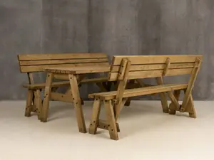 Victoria wooden picnic bench and table set, outdoor dining set with backrest (6ft, Rustic brown)