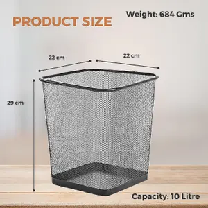 MantraRaj 10L Square Mesh Wastebasket Trash Can Lightweight And Sturdy Pack Of 1 Metal Waste Paper Bin