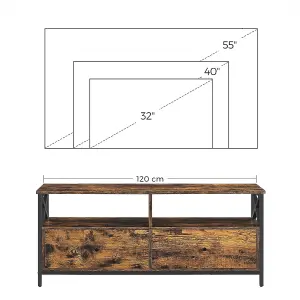 VASAGLE TV Cabinet, TV Unit for 55-Inch TV, Living Room, with 2 Drawers, 2 Storage Shelves, 120 x 40 x 50 cm, Steel Frame