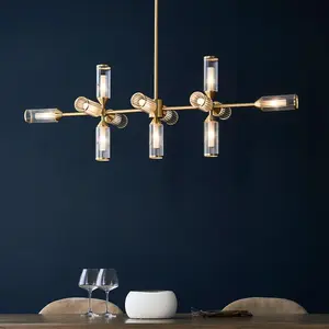 Luminosa Trieste Bar Pendant Ceiling Light Satin Brass Plate, Clear, Frosted Glass