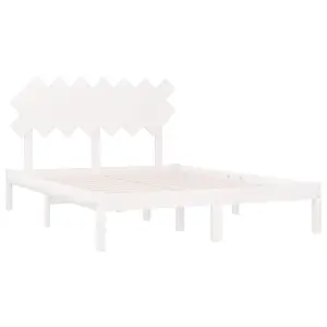 Berkfield Bed Frame White 150x200 cm 5FT King Size Solid Wood