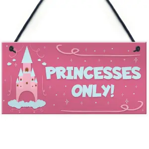 Red Ocean Princesses Only Hanging Plaque Door Nursery Bedroom Sign Gift Baby Girls Fairytale Decor