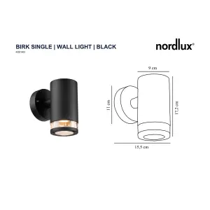 Nordlux Birk Single Outdoor Patio Terrace Garden Wall Light In Black (Height) 17.2cm