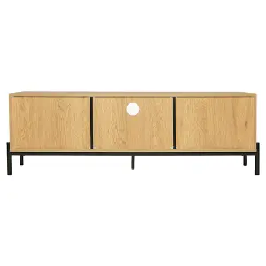 Oak and Rattan Effect TV  Stand Unit Cabinet with Double Doors