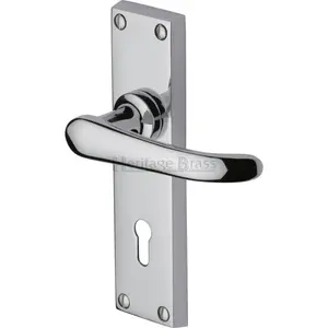 Heritage Door Handle Lever Lock Windsor Design (Set of 2) Polished Chrome