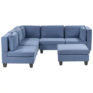 Corner Sofa with Ottoman UNSTAD Blue Fabric Right Hand