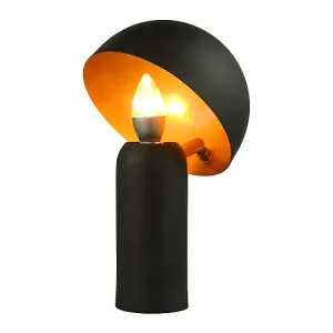 Modern Black Mushroom Table Lamp with Tilted Gold Inner Shade and Fabric Cable