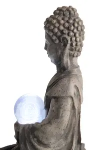 Primrose Buddha and Crystal Ball Water Feature Fountain with LED Lights Indoor Outdoor Use H66cm