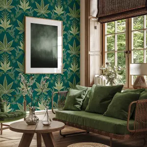 Galerie Mulberry Tree Green Palm Leaf Wallpaper Roll