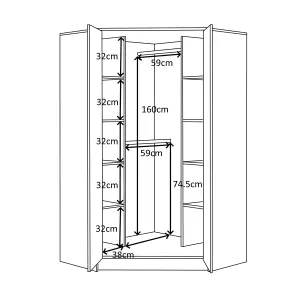 REFLECT 2 Door Corner Wardrobe in Gloss Grey Door Fronts and Matt White Carcass