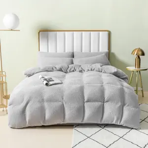 Teddy Fleece Duvet Cover set Light Grey / Super King - 2 Standard Pillowcases