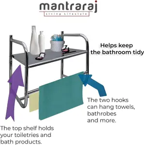 MantraRaj Bathroom Wall Rack With 2 Towel Holder Rails Metal Chrome Plated Shelf Adhesive Towel Rail Towel Holders Towel Rack