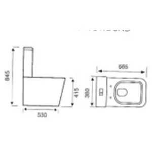 Premium CLOSED BACK - SQUARE - Toilet Set (Marseille) - Rimless Pan - Cistern - Soft Close Seat - Includes Chrome Flush Button